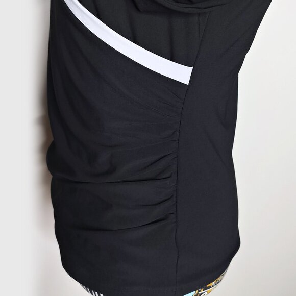 WHITE HOUSE BLACK MARKET Faux Wrap Crossover Top Y2K V-Neck 3/4 Sleeves Black M - Picture 4 of 7